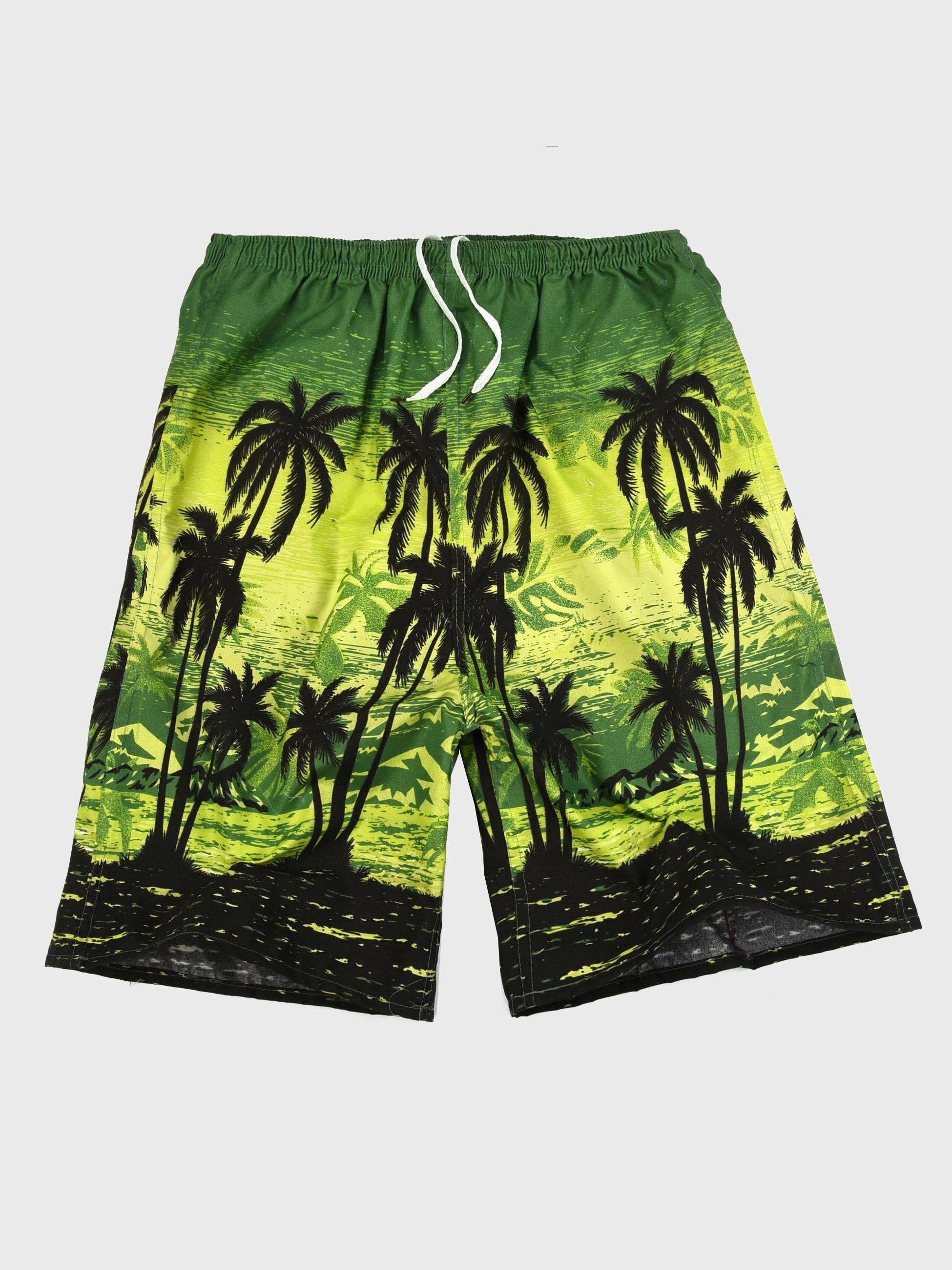 Mens Coconut Tree Elastic Waist Hawaiian Beach Shorts