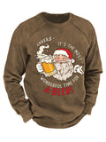 Santa Claus Drinks Beer Printed Round Neck Men'S Sweatshirt