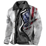 Men's Retro Lining Plus Fleece Zipper Tactical Print Jacket