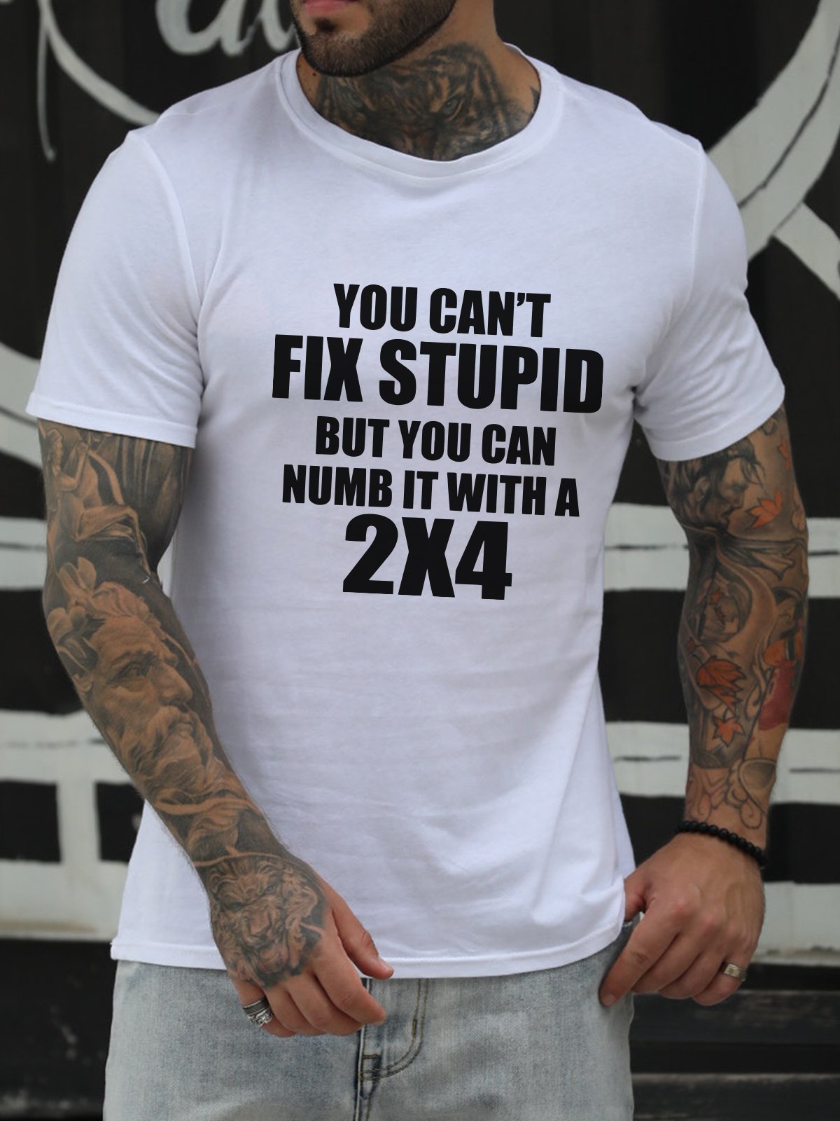 You Can't Fix Stupid Crew Neck Casual Letter Cotton Blends Shirts & Tops