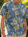 Hawaiian Men's Floral Polo Shirts Linen Casual Collar Tops