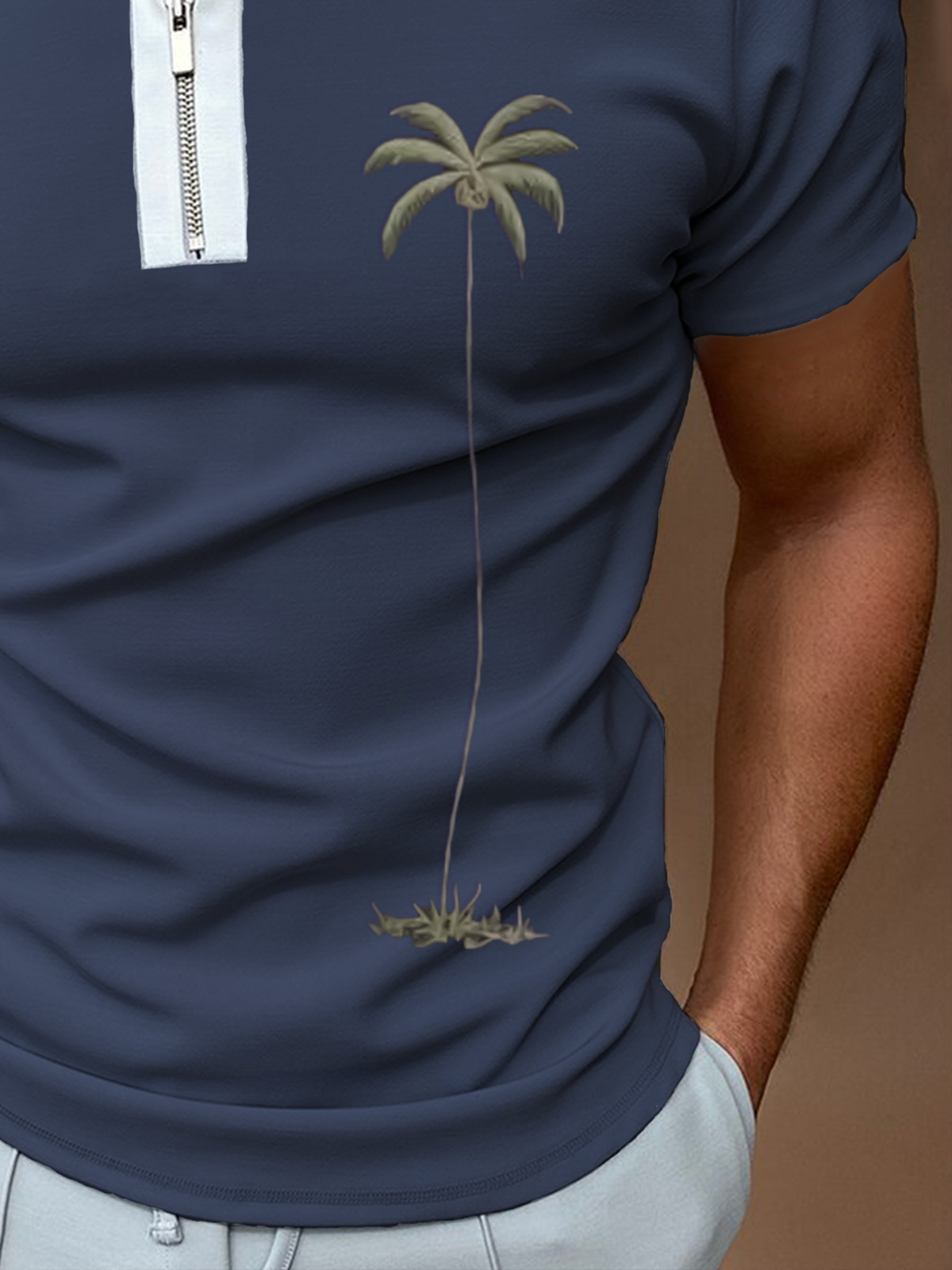 Short Sleeve Crew Neck Coconut Tree Short Sleeve Polo Shirt