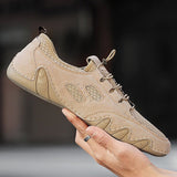 Men Round Toe Hand Stitching Breathable Mesh Leather Shoes
