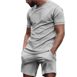 Men's Solid Loose Short Sleeve T-shirt Shorts Sports Set