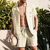 Men's Casual Loose Solid Color Linen Shirt Suit