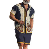 Men's Printed Casual Slim Fit Short Sleeve Shirt Set