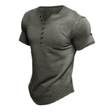 Men's Short Sleeve Solid Color Button Down Henley
