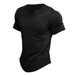 Men's Short Sleeve Solid Color Button Down Henley