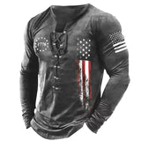 Men's T shirt Tee Tee Graphic National Flag Collar Clothing Apparel 3D Print Casual Daily Long Sleeve Lace up Print Fashion Designer Comfortable
