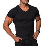 Men's V Neck Short Sleeve Striped T-shirt