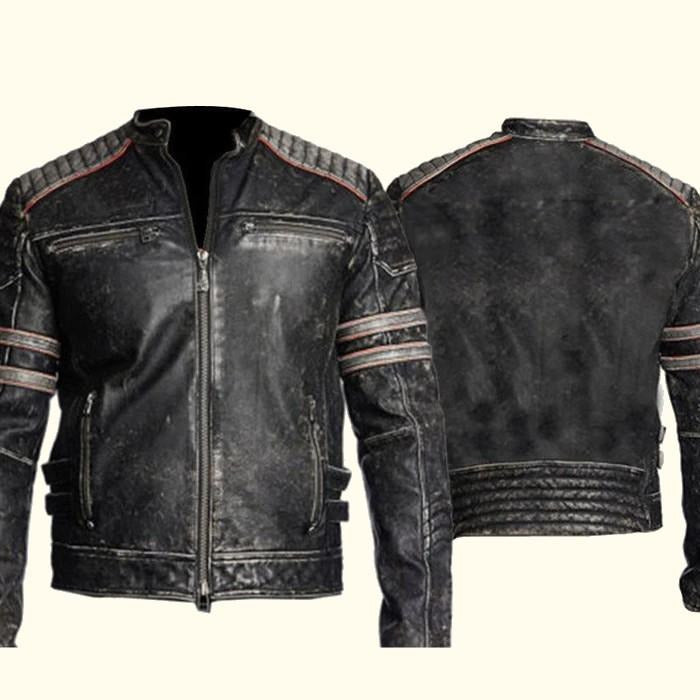 Black Retro Distressed Leather Jacket