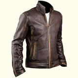 Brown Cafe Racer Leather Jacket