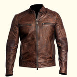 Vintage Cafe Racer Cowhide Leather Moto Jacket