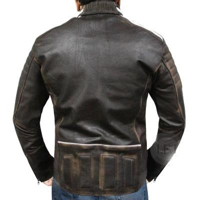 New Mens Moto Cafe Racer Retro Stripped Brown Distressed Leather Jacket Fashion