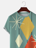 Men's Vintage Geometric Poker Print Cotton Blend Crew Neck Short Sleeve T-Shirt