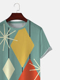 Men's Vintage Geometric Poker Print Cotton Blend Crew Neck Short Sleeve T-Shirt