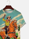 Men's Short Sleeve Crew Neck T-Shirt Western Cowboy Print Casual Cotton Blend Horse Print Top