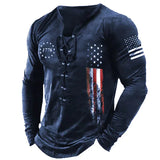 Men's T shirt Tee Tee Graphic National Flag Collar Clothing Apparel 3D Print Casual Daily Long Sleeve Lace up Print Fashion Designer Comfortable